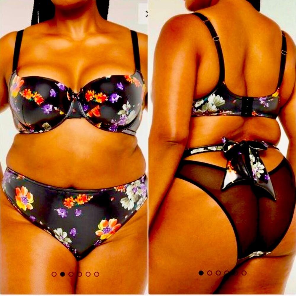 Savage X Fenty NWT Night Blooms High Leg Back Mesh Tie Bow Bikini 2X